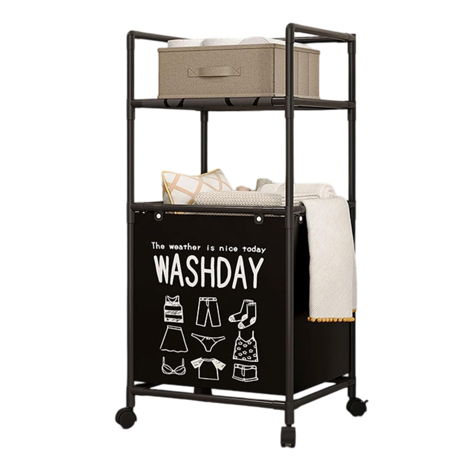 hogtnd Collapsible Laundry Basket with Rolling Wheels, Multiple Shelf Designs, Space Saving Laundry Basket for Small Spaces, Bathroom Laundry Box