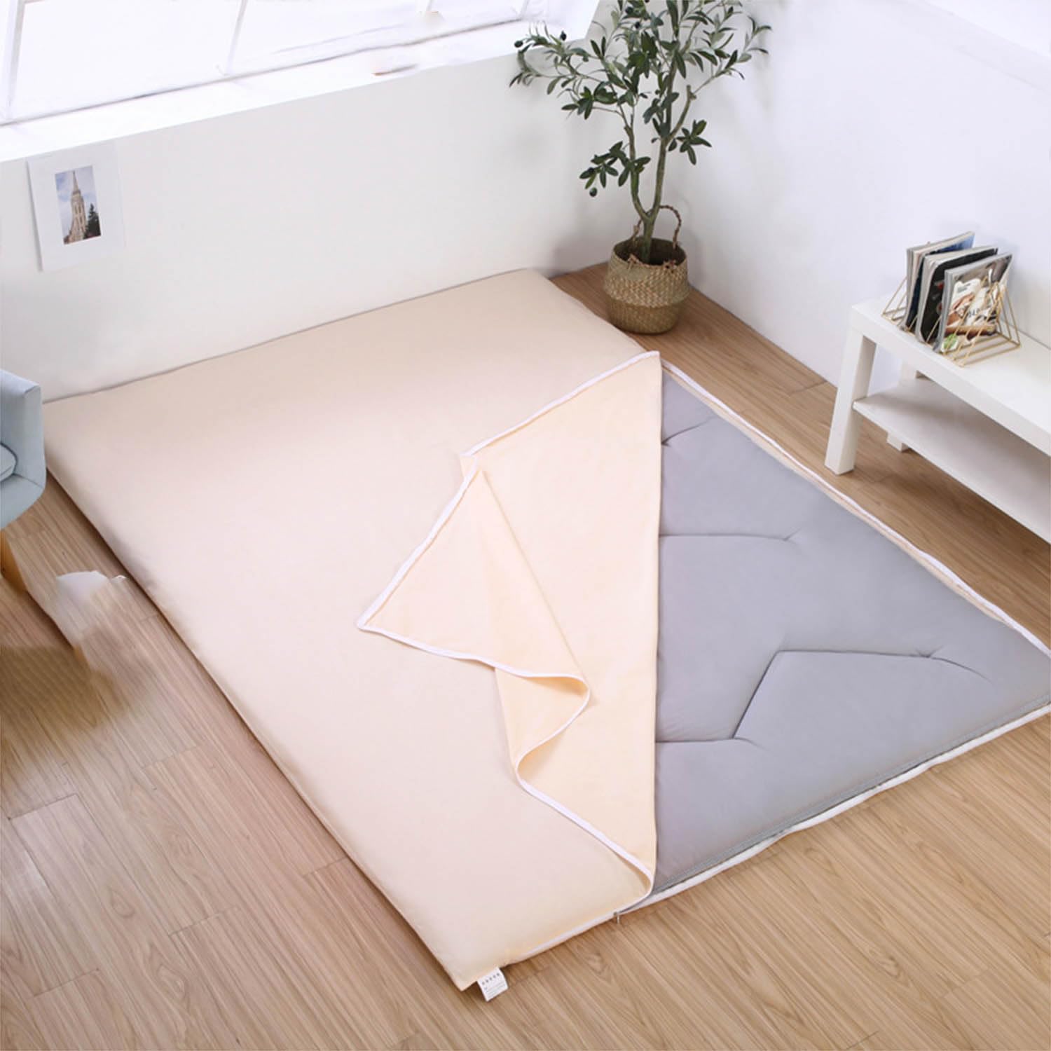 Traditional Japanese Futon Mattress 100% Cotton,Double Zipper Futon Floor Mattress Cover,Tatami Mattress Protective Cover,Machine Washable,A,135x190cm/53x75