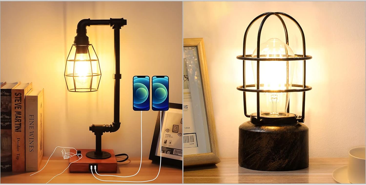 Haian Support Steampunk Table Lamp, Dimmable Industrial Nightstand Lamp
