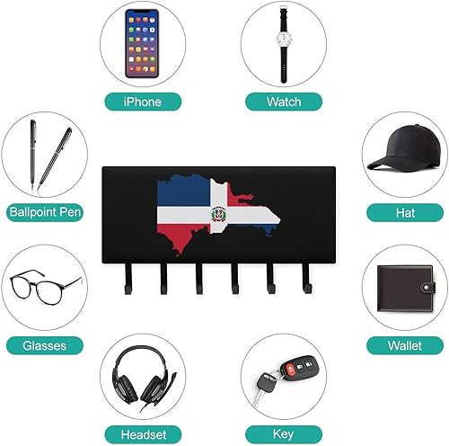 Miniatura 3 de Llavero de bandera de mapa de República Dominicana para pared, colgante de llaves decorativo con 5 ganchos para oficina en casa
