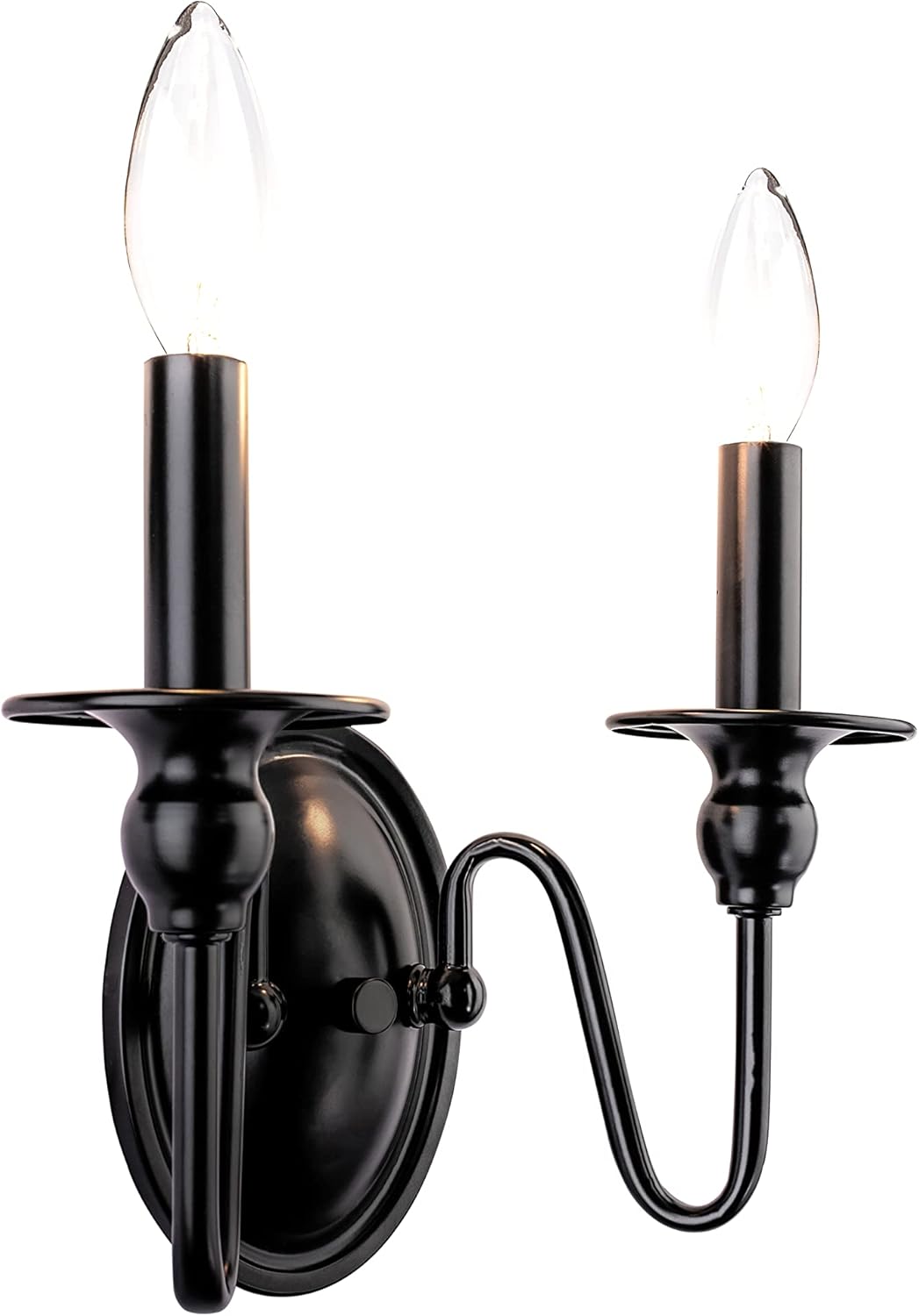 Aspen Creative 62710-01-2, 2 Lights Indoor Wall Fixture, 10-1/4" W x 7-3/8" H x 5-1/8" E, Matte Black Finish, Bulb Not Included