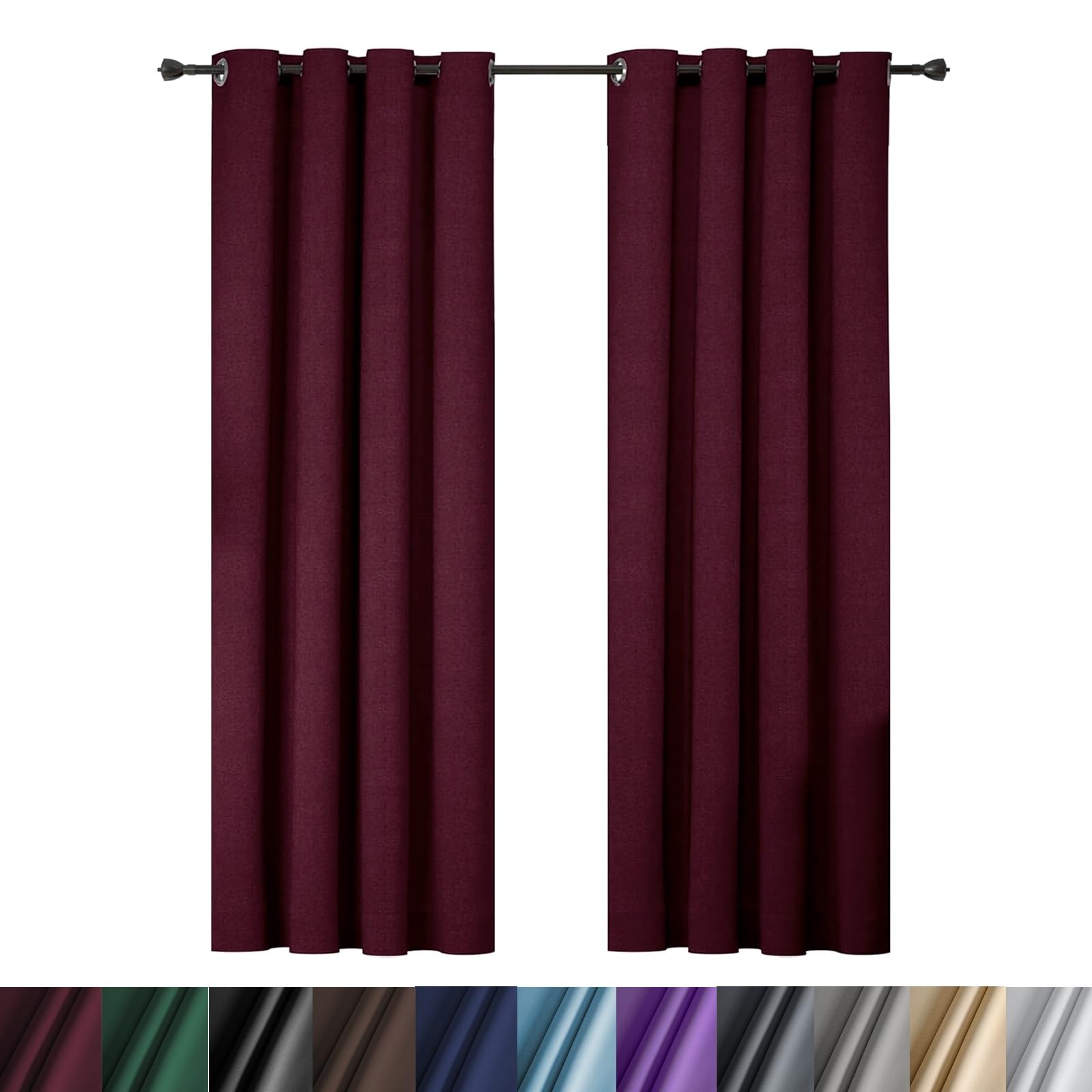 Verdunklungsvorhänge 2Er Set 140 x 110 cm Kälteschutz Sonnenschutz, Blickdichte Vorhängein Sondergröße mit Ösen, mit Raffhalter für Schlafzimmer Wohnzimmer, Weinrot