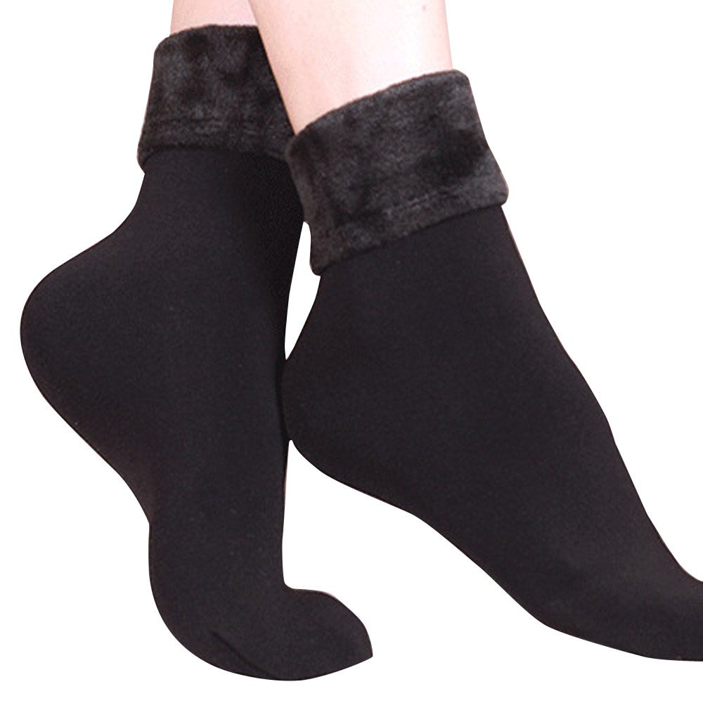 1 Pair Black Soft & Cozy Solid Winter Thick Warm Fleece Lined Thermal Stretchy Elastic Velvet Socks (Without Thumb) for Girls/Ladies/Women-image-38