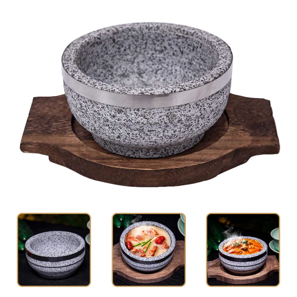 Koreanisches Dolsot Bibimbap Schüssel-Set – Keramik-Suppen-Eintopfschalen mit Holzboden – ideal für koreanische Küche Reis und Servieren – Küchengeschirr Backgeschirr