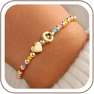 Turandoss Colorful Beaded Initial Bracelets for Girls, Gifts for Girls Kids | Colorful Stretch Bracelets, Heart Initial Bracelet, Girls Jewelry, Bracelets for Girls Toddler, Birthday Gifts for Teen Girl