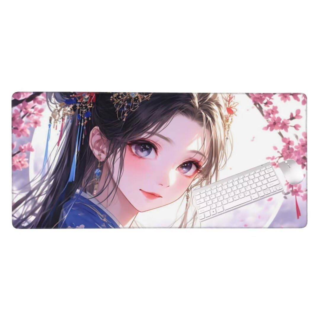 Alfombrilla de ratón 1400x600x3 MM, Alfombrilla Ratón XXL Extendida de Gran Tamaño con Bordes Cosidos, Base de Goma Antideslizante Almohadilla para Teclado, Chicas de disfraces antiguos S-4355