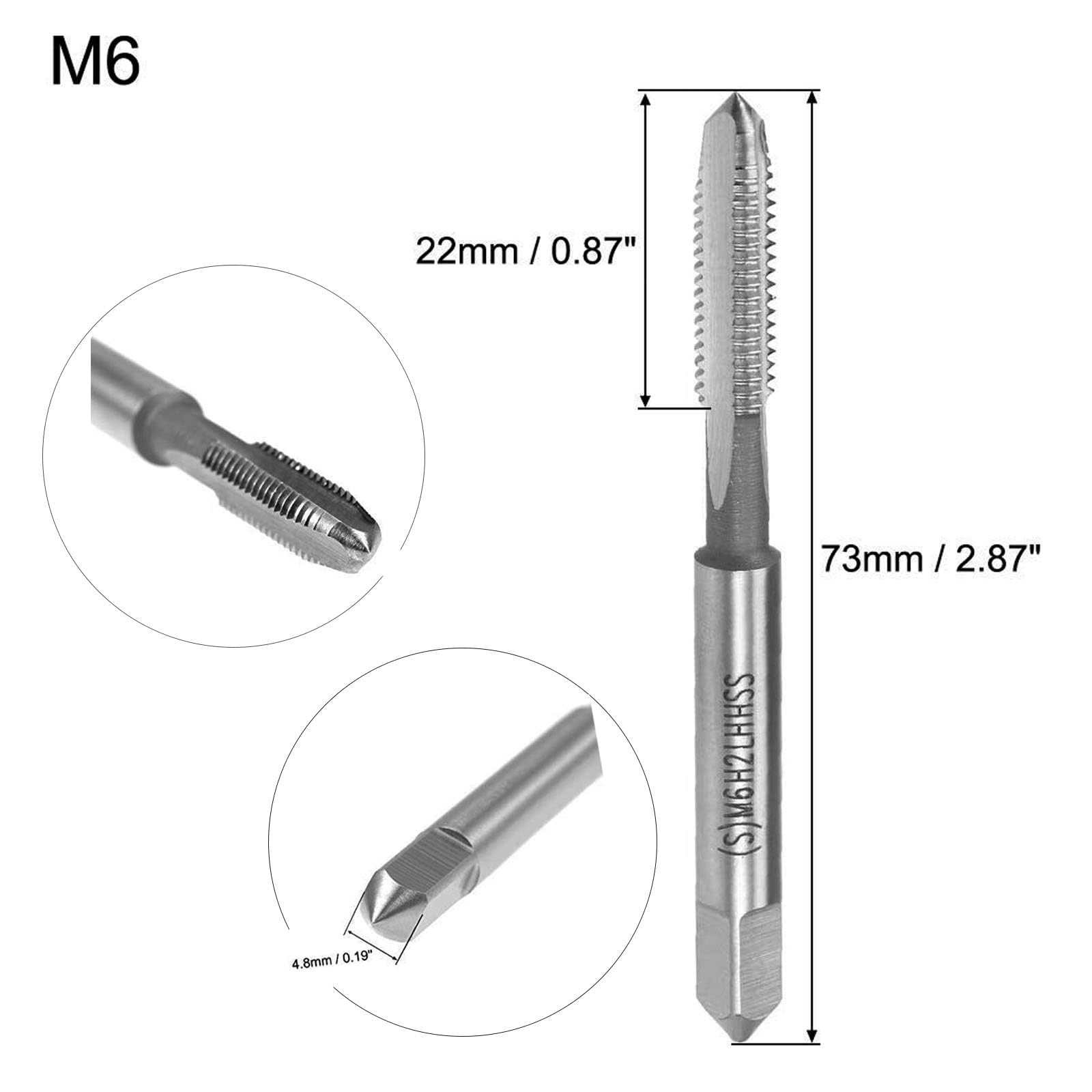 TOP-VIGOR M6 x 1mm Metric Machine Tap, HSS 3 Straight Flute Taper Plug Metric Tap - Image 2