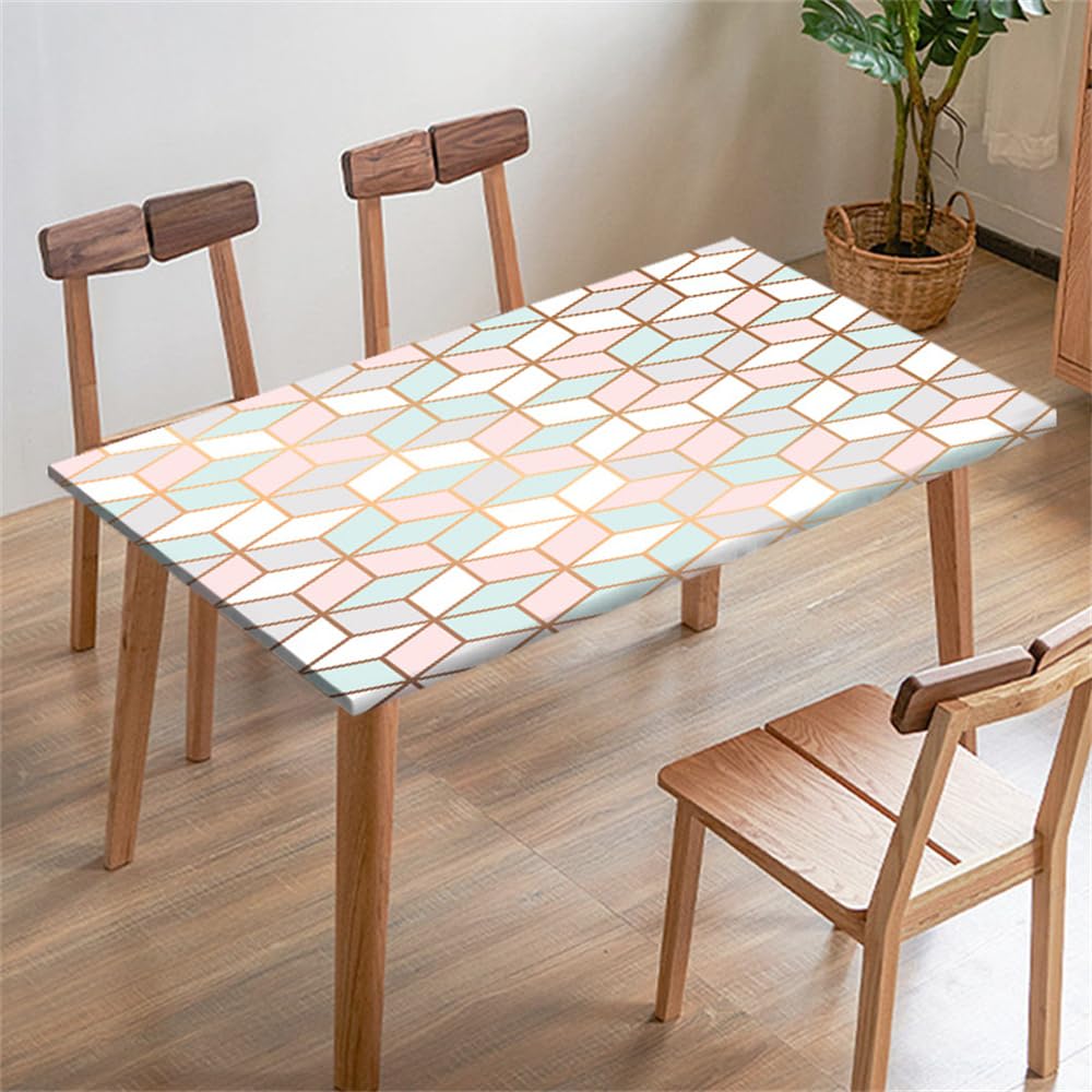 FANSU Tablecloth Picnic Covers Tablecloth Elastic Fitted Table Cloth Waterproof Stain-Resistant Marble Geometry Tablecloths Rectangle Square for Outdoor Camping Indoor Party (80x80cm,Green)