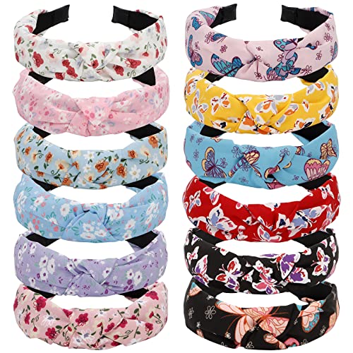 VELSCRUN 12 Pack Flower Headbands for Women, Multiple Colors, One Size Fits All Fabric, Wide Application, Ideal Gift