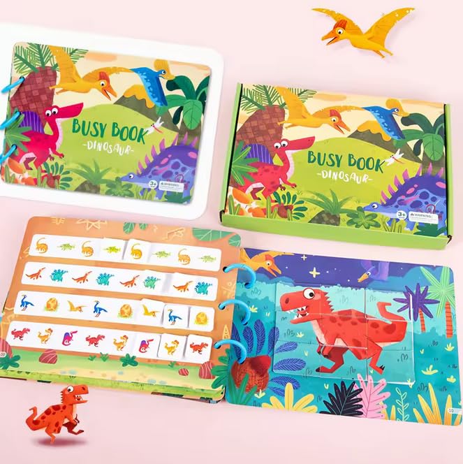 Image of Toddler Busy Book - Activity Binder for Kids 3+ Years | Montessori Learning Busy Board | Activity Book | Educational Toy | Easy to Carry Travel Book | Return Gift for Kids (Dinosaur)