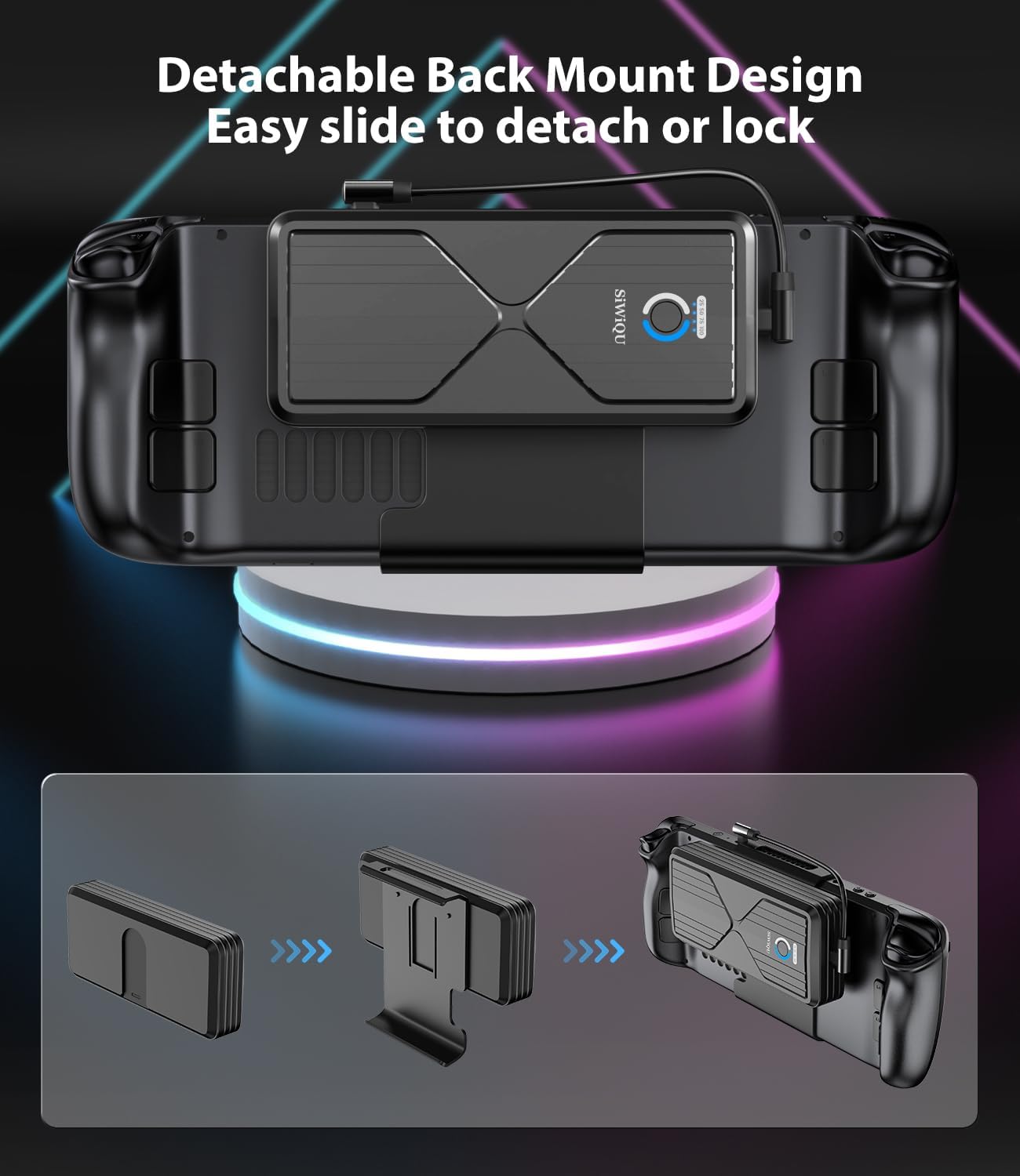 SIWIQU 20000mAh Power Bank per Steam Deck, 45W PD 3.0 Esterno Caricatore Portatile, batterie esterne compatibili con Switch/Samsung/iPad/Laptop con staffa posteriore staccabile e doppio cavo USB-C