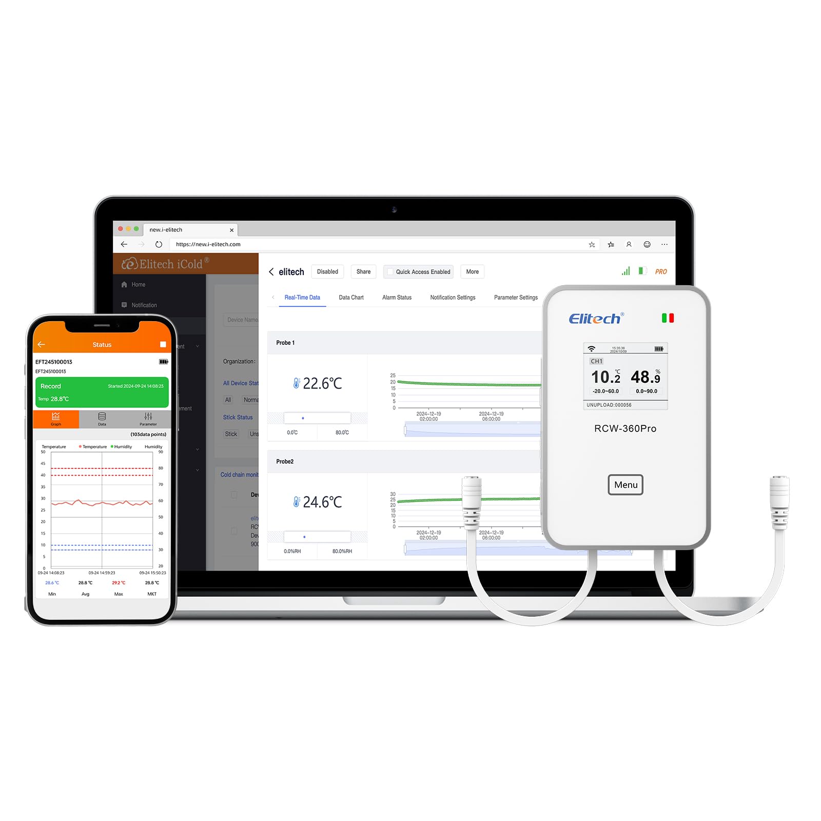 Elitech 4G Wireless Remote Real-Time IOT Temperature Humidity Monitor Digital Data Logger, APP/Cloud Data Storage, with Dual External Expansion Channel (Needs Probe) RCW-360Pro-DC-picture-32