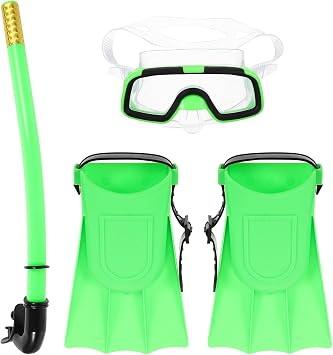 Happyyami Snorkeling Gear Set with Diving Glasses and Dry Snorkel, Compact 25-30 Size, Green Swimming Nose Cover Goggles, Portable Snorkeling Equipment for Water Sports