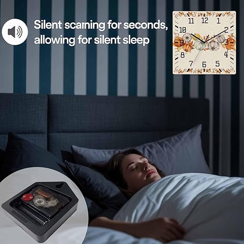 Miniatura 7 de Debedcor Thankgiving Pumpkins Wooden Wall Clock Silent Non Ticking, Fall Leaf Autumn Pumpkin Square Wall Clock Battery Operated, Decor Clock for