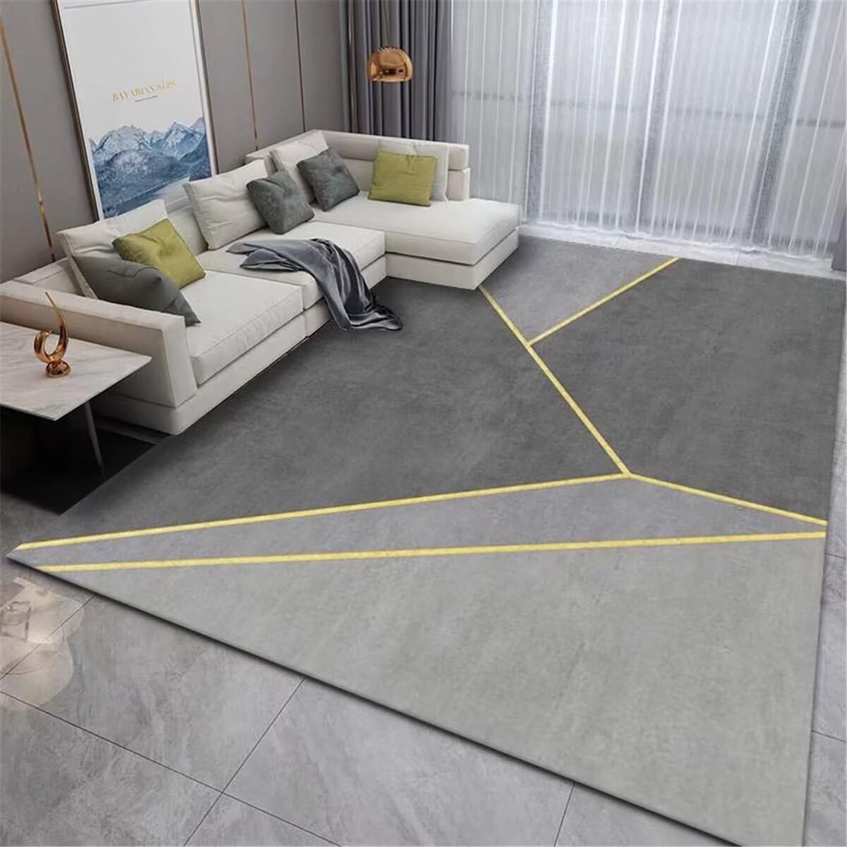 Tapis Chambre Enfant Fille Tapis Interieur Tapis de canapé Design géométrique Gris-Jaune Tapis de Chambre Anti-salissure Decoration Chambre Ado 180X280CM