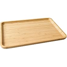 Bamboo Serving Tray Rectangle Platter Breakfast Dinner Food Bed Tray for Eating Kitchen Restaurants 1, 14.2" x 9.5" x 0.8" no Handle