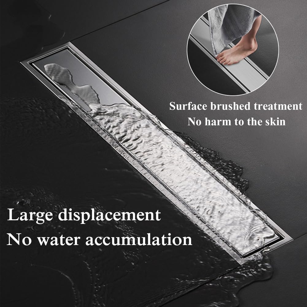 Rejilla Desague Ducha,Canaleta De Ducha Uso Positivo Y Negativo Suelo Porcelánico,Acero Inoxidable Desagüe De Suelo Invisible para Reforma Baño,Plata,10 * 60cm