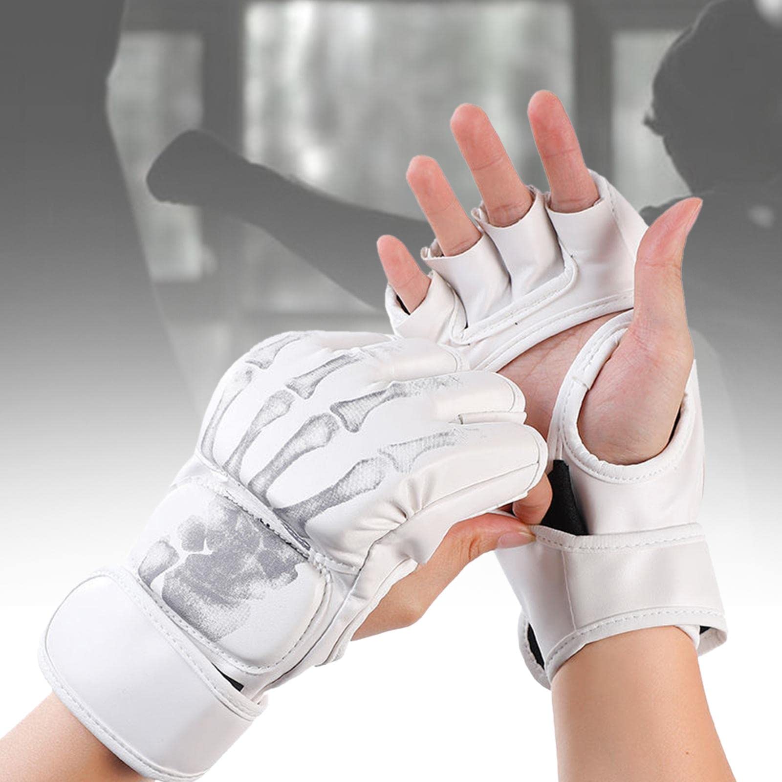 Boxhandschuhe Trainingshandschuhe Kampfsporthandschuhe Schutzhandschuhe mit Halbfinger Design Aus Pu Und Polsterung für Sparring Und Fitness.,
