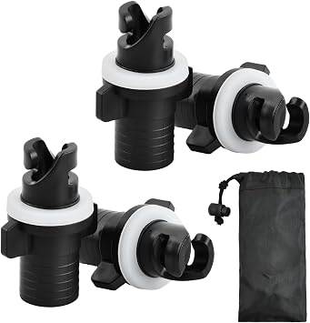 4PCS Boat Foot Pump Hose Adapter, H-R Valve Kayak Adapter, Inflatable Kayak Pump Hose Adapter, Plastic Air Valve Adapters for Boat Dinghy Stand Up Paddle Kayak Black