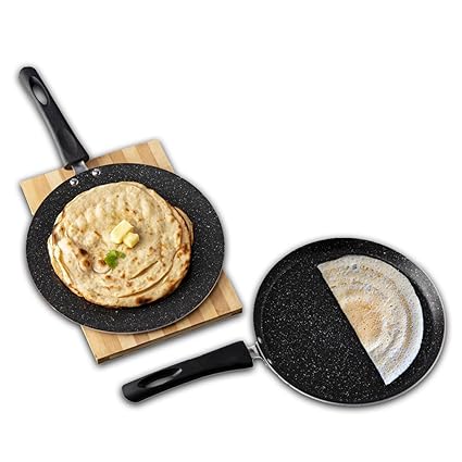 Vinod Supreme Aluminium Non Stick Cookware Set of 2 | 25cm Dosa Tawa and 26.5cm Concave Tawa | 5 Layer Coating |Metal Spoon Friendly | Induction Base - 2 Year Warranty