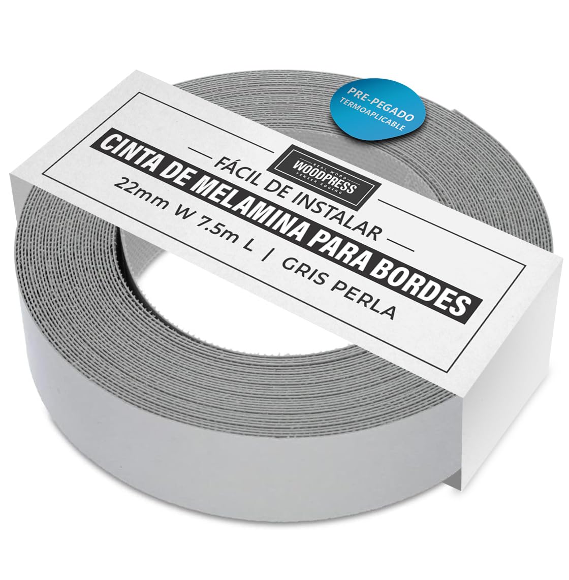 22mm Ribete de Melamina Gris, Cinta de Chapa Pre-Pegada - Rollo de 7,5m - Hierro para una Fácil Aplicación de Bricolaje – Cubrirá el Borde de un Panel Estándar de MDF