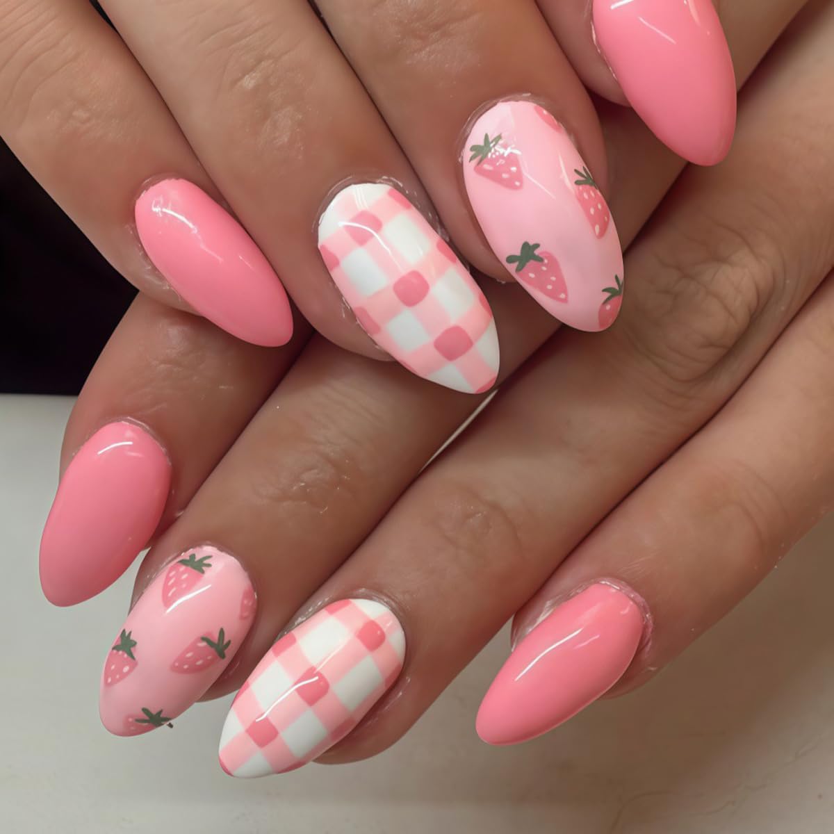 Brown Press on Nails Short Almond Fall Tortoise Shell Fake Nails 24Pcs
