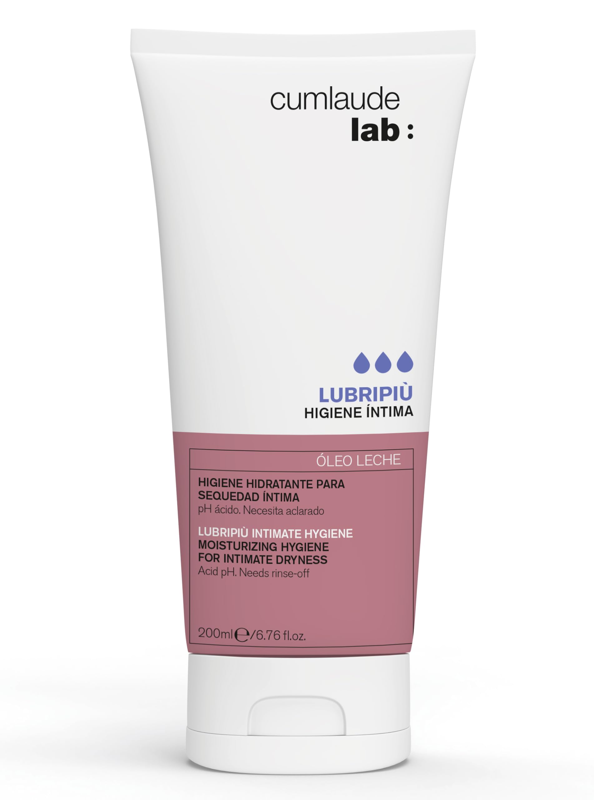 Cumlaude Lab - Lubripiù Óleo Higiene Íntima, Leche Limpiadora Externa con Ácido Hialurónico Láctico Aceites Jojoba Almendra, Calma Irritaciones Hidrata Profundo, pH Fisiológico - 200 ml