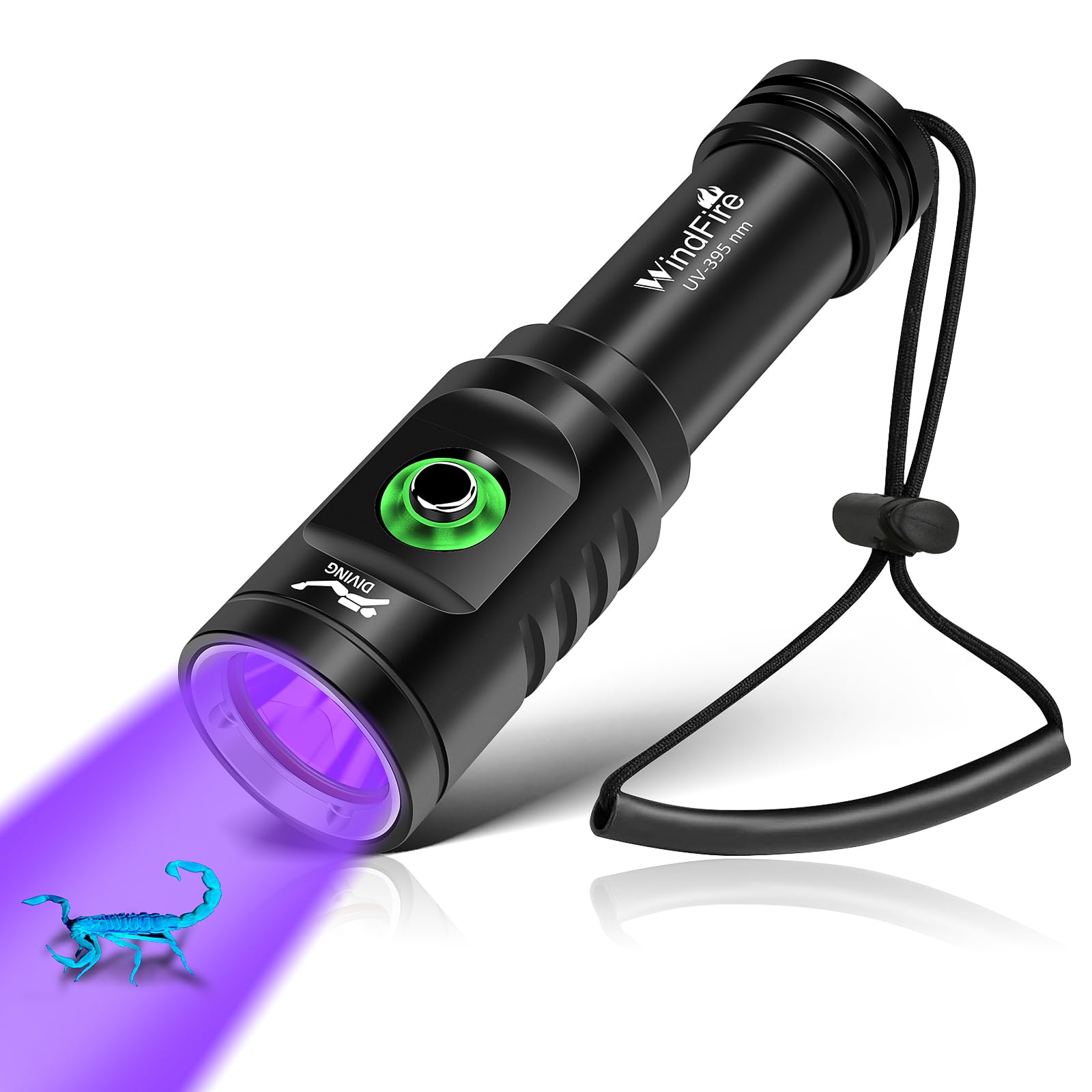Windfire Ts08-Uv Dive Light, 395 Nm Uv Scuba Torch, Waterproof Black Light Torch With Power Indicator For Scuba Diving, Underwater Fluorescence & Pet Urine Detection