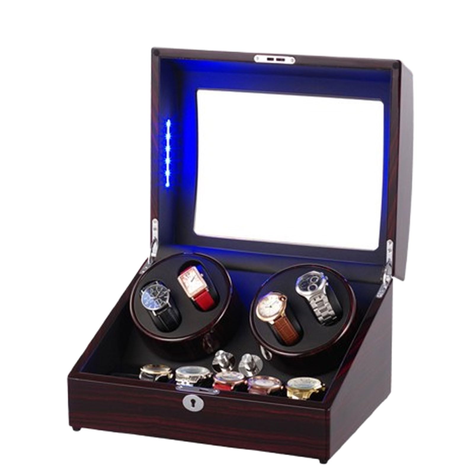 CGCSYZ Automatic Watch Winder Box 4 Watch Rotator And 6 Extra Storages,Lockable Automatic Winders With Super Quiet Motor,5 Rotating Modes,LED Backlight (4+6 Ebony+black with light+5 gears)
