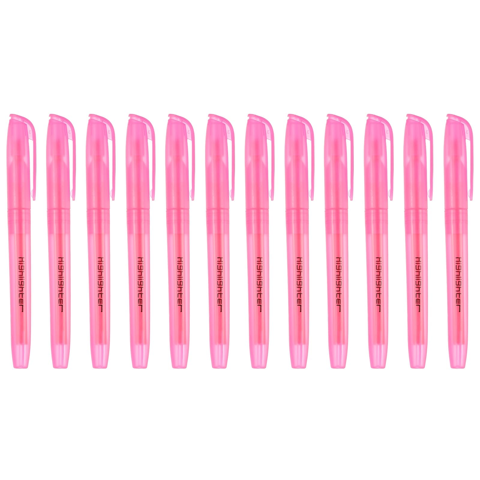 PATIKIL Pink Highlighter, 12 Pack High Lighters No Bleeds Highliters Pens Neon Clear View Bright Quick Dry Pocket Marker Pen Sticks Chisel Tip Cute for Books Office Adults, Transparent