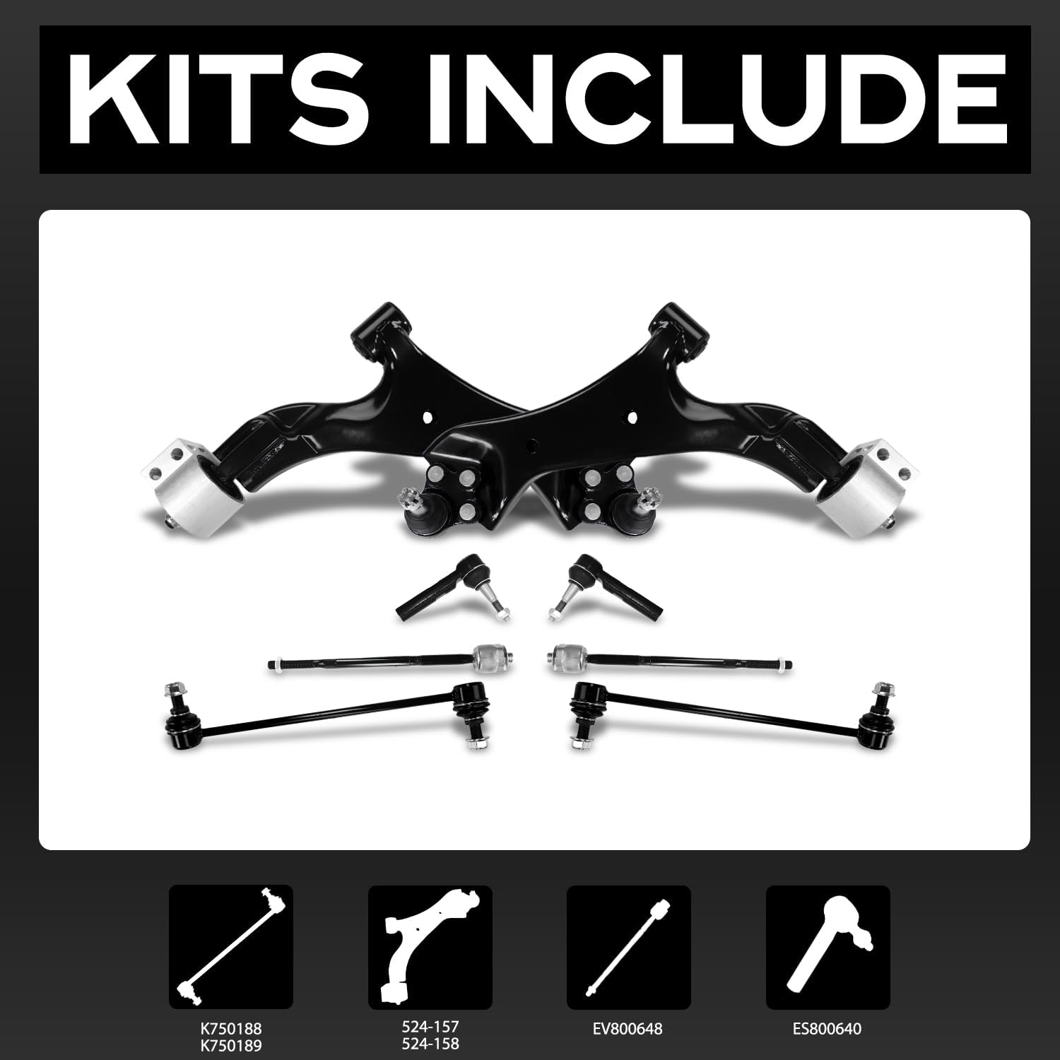 POWERGEAR 8Pcs Front Lower Control Arm With Ball Joint Sway Bar Inner & Outer Tie Rods Suspension Kit Compatible With 2010 2011-2017 Chevrolet Equinox, 2010-2017 GMC Terrain