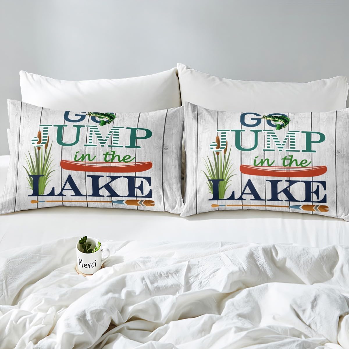 Lake Home Set Piumino Singolo Con Ancora Nautica – 173x228 Cm + Federa – Stile Vintage Per Camper O Camera Letto