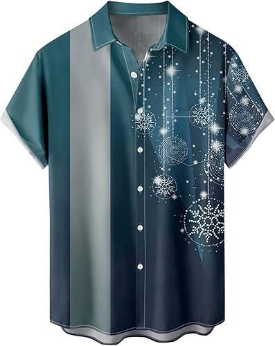 LCMTWX Camisa de Navidad con botones para hombre, camisa de manga corta con solapa y botón de impresión para vacaciones
