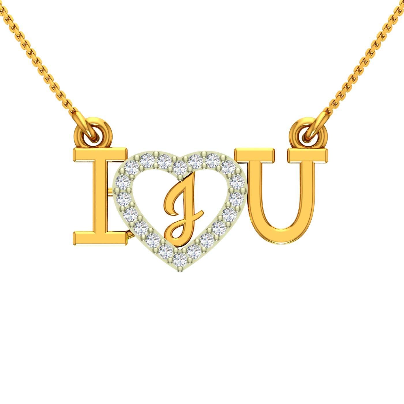 Kanak JewelsI L U Couple Pendant "J" Letter Gold plated Valentine Latest American Diamond for Women Girls Girlfriend Men Boys Couples Lovers Design alphabet Cubic Zirconia Brass Chain Pendant