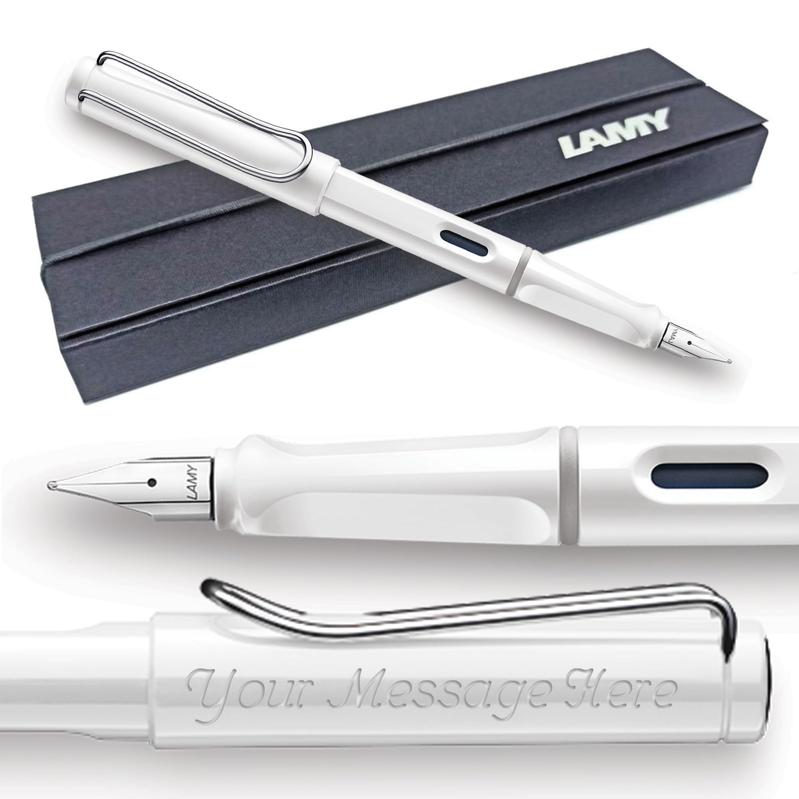 Fountain Pen Lamy Safari - Personalised with Engraving (White, Medium Nib)