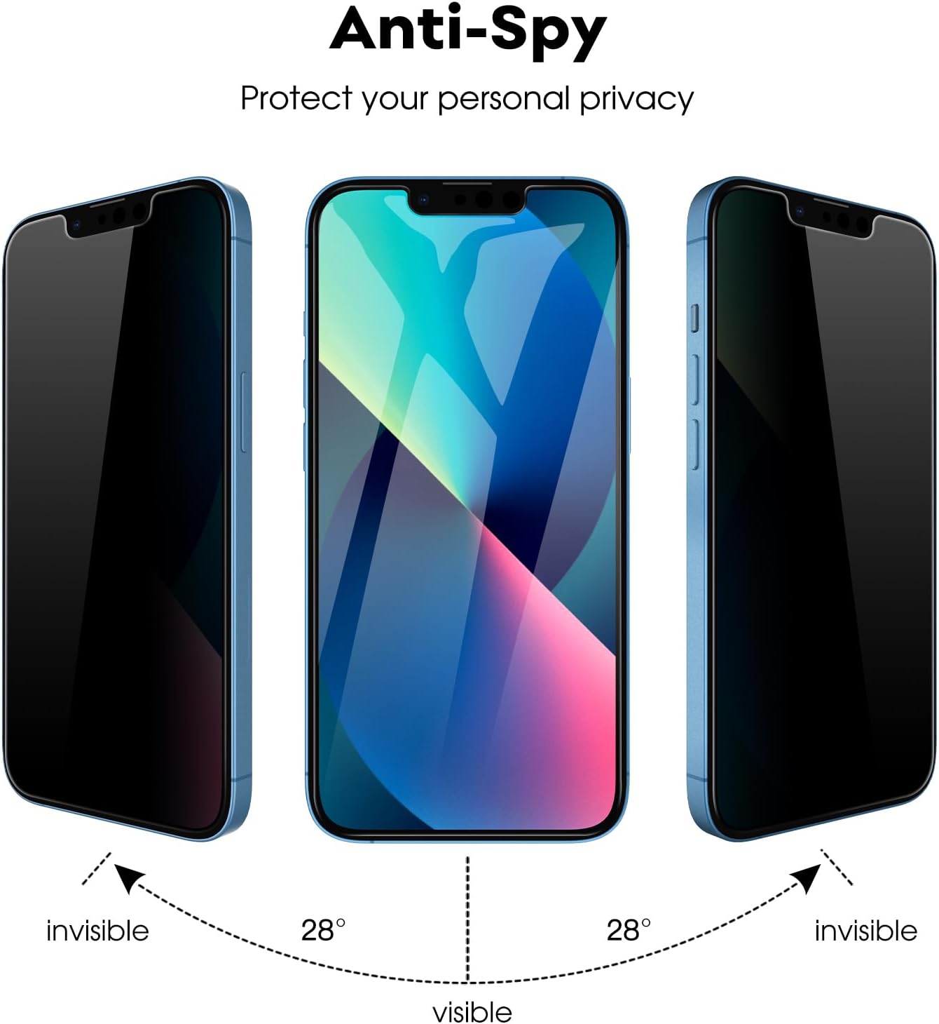 JETech Privacy Screen Protector for iPhone 13 6.1-Inch with Camera Lens Protector, Anti-Spy Tempered Glass Film, Easy Installation Tool, 2-Pack Each