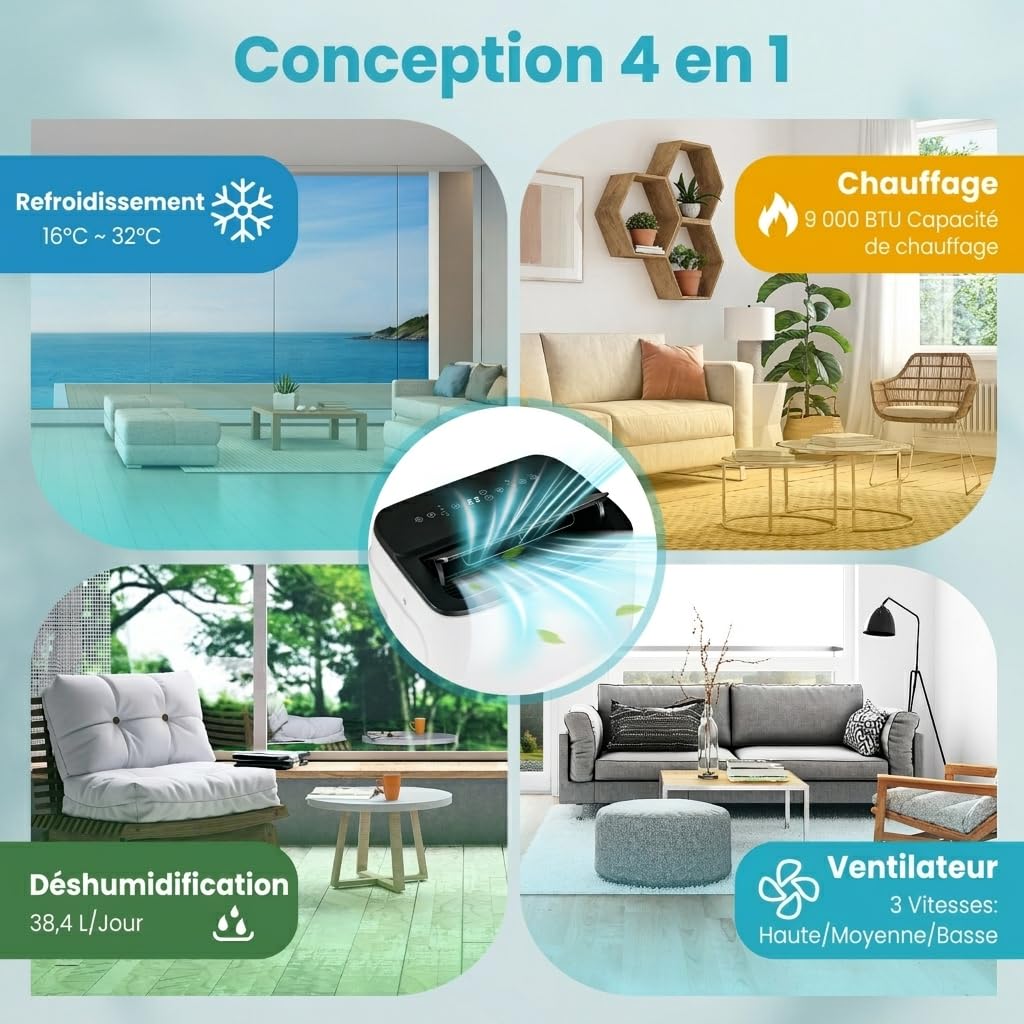 GOPLUS Climatiseur Mobile 12000BTU 3,5kW 5 en 1 Fonction de Refroidissement, Chauffage, Déshumidification, Ventilation, Mode Nuit, Minuterie 24H, Contrôle Wifi/Télécommande/Écran, 30m², R290