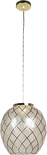 Miniatura 6 de Robert Stevenson Lighting EC1449 Marina Capiz y lámpara de techo de metal Orbe colgante natural y dorado