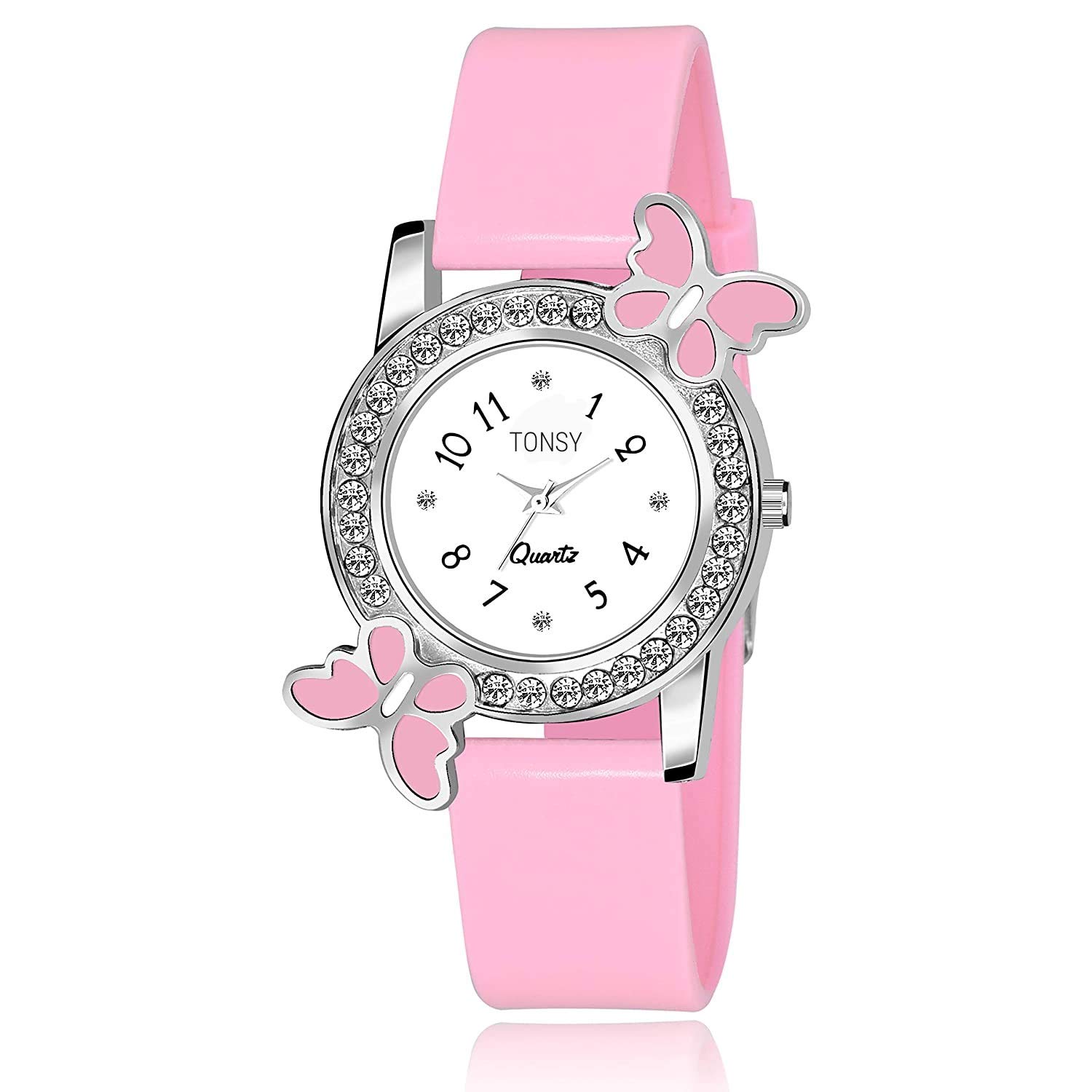 TONSY Analogue Fansy Butterfly Diamond White Dial Pink Watch for Girl Women (Pink Color Girls Watch) (B07SLRS199) Amazon Price History, Amazon Price Tracker