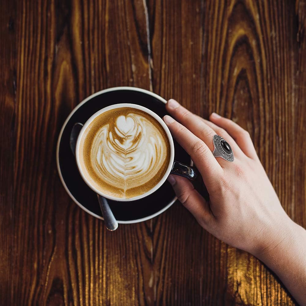 Mytys Retro Vintage Cocktail Statement Ring Black Marcasite & Crystal Rings for Women Antique Silver Big Black Onyx Stone Ring - Image 7