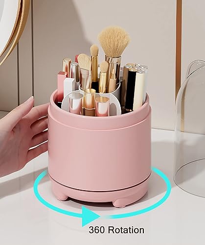 Miniatura 1 de Aiabaleaft Organizador giratorio de 360 brochas de maquillaje con tapa para almacenamiento con acrílico transparente giratorio para cosméticos taza