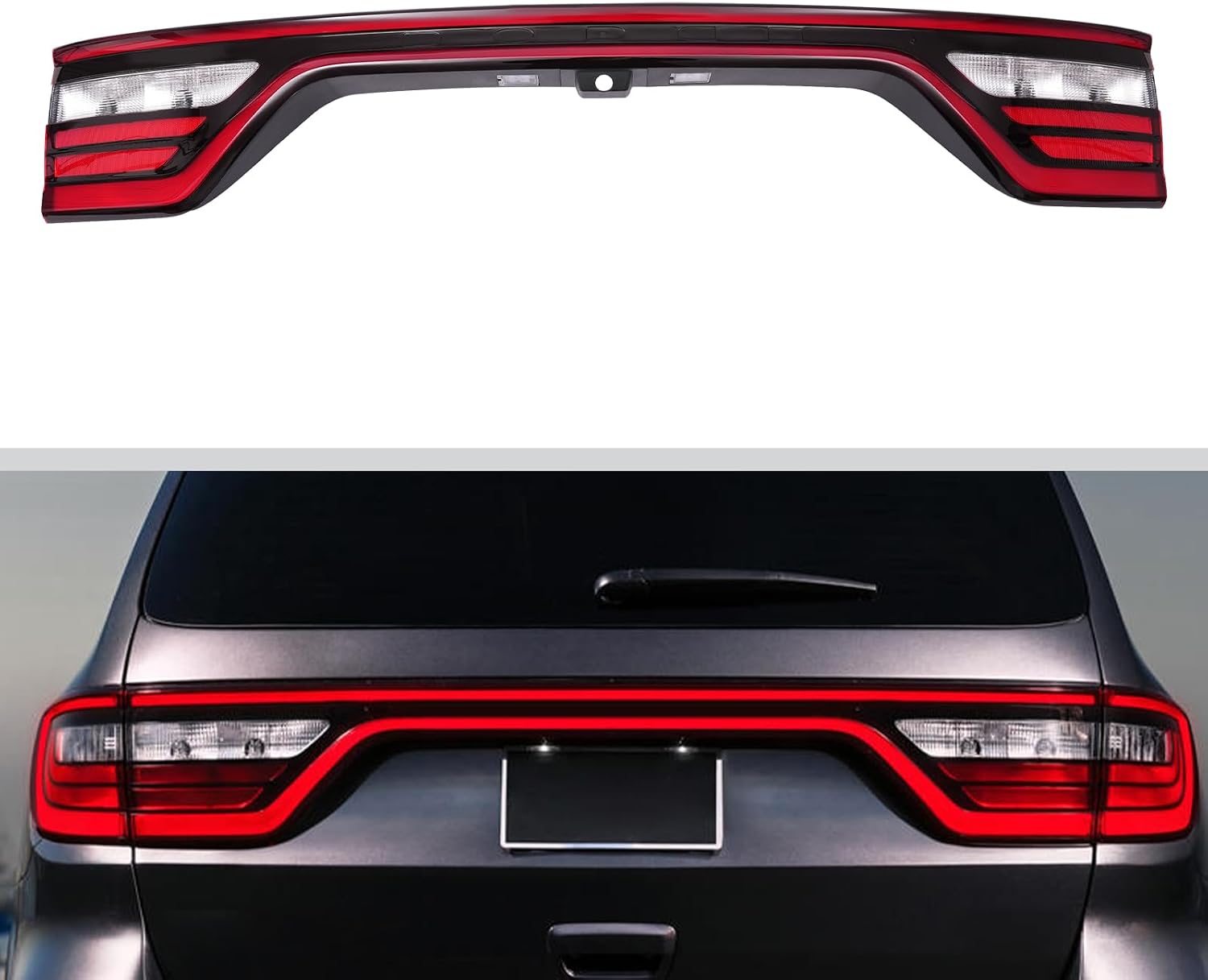 LED Tail Light Assembly for Dodge Durango 2014 2015 2016 2017 2018 2019 2020 2021 2022 Rear Liftgate Tail Light Lamps W/Hole Replacement Black Housing Clear&Red Lens 68453659AA 68453659AB