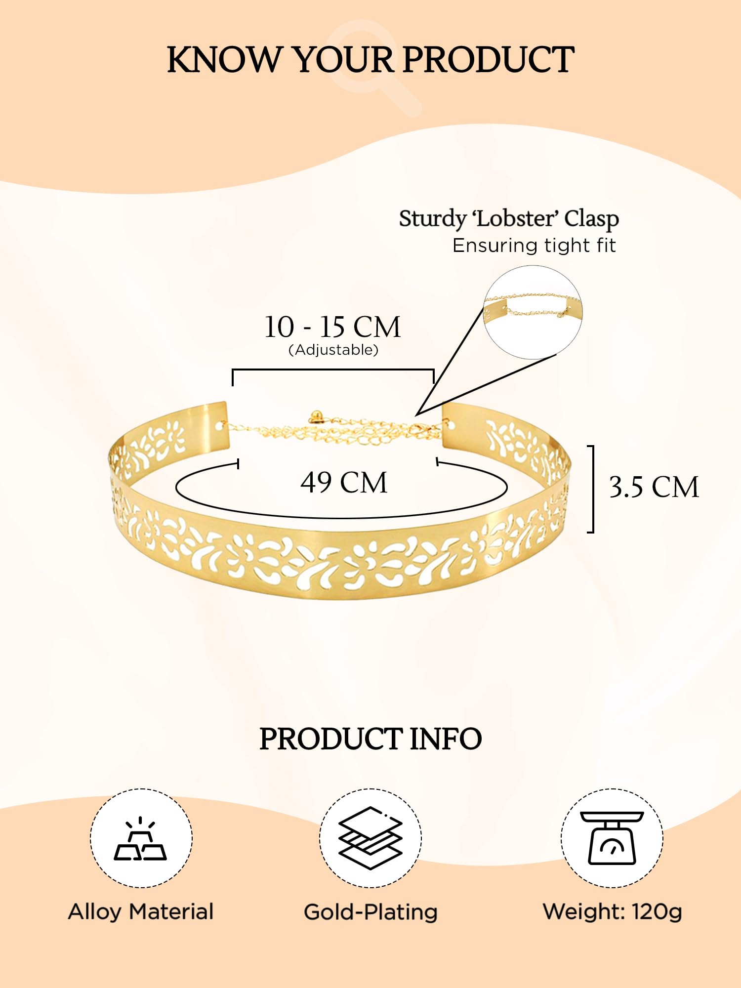 Yellow Chimes Latest Fashion Adjustable Kamarband Metal Waist Belt for Women and Girls (Design 3) 3