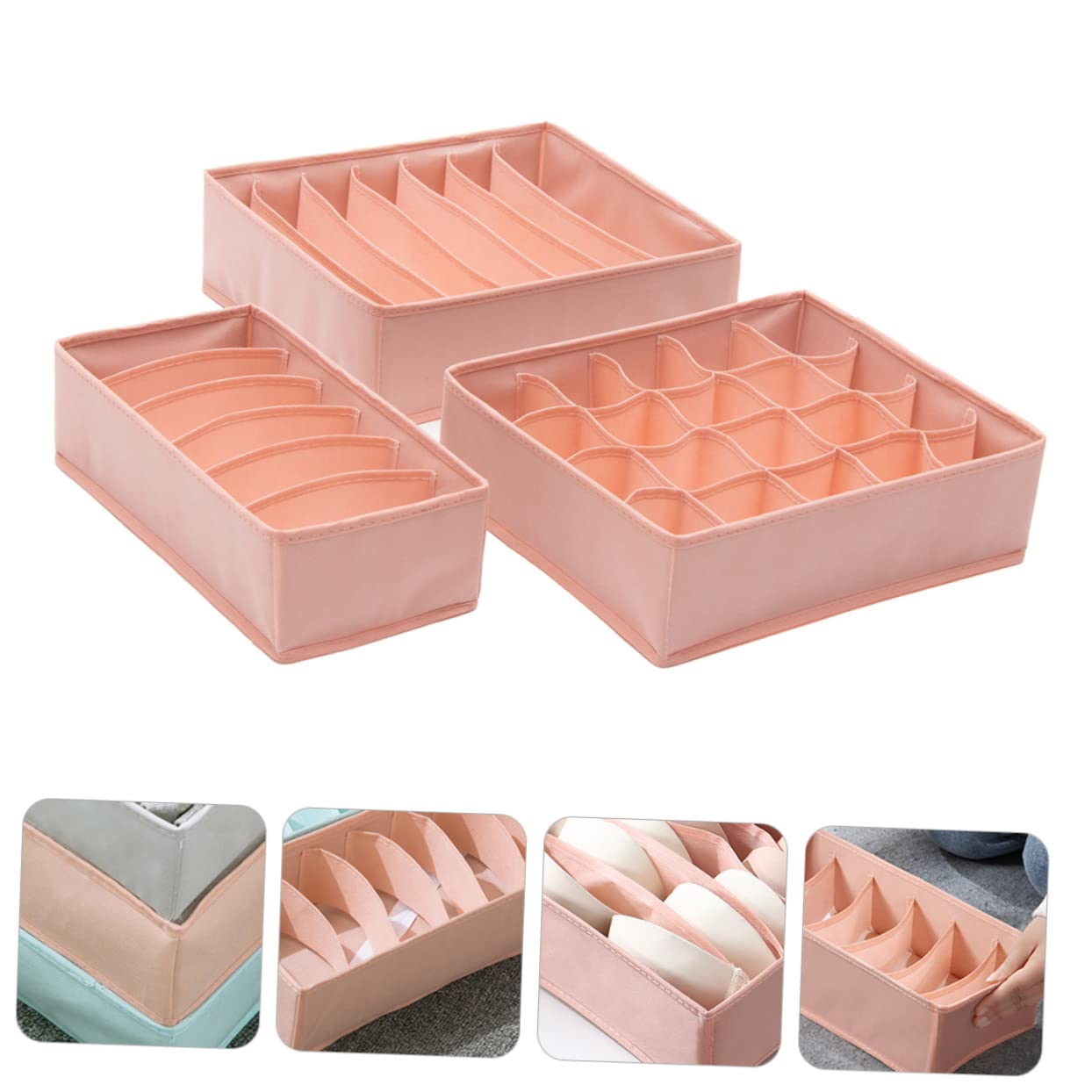 Aufbewahrungsbox für Unterwäsche 3 Stück Rosa aus Vliesstoff | Fächerdesign, für Schrank und Schublade, 1 Satz für Bhs, Accessoires und Reise