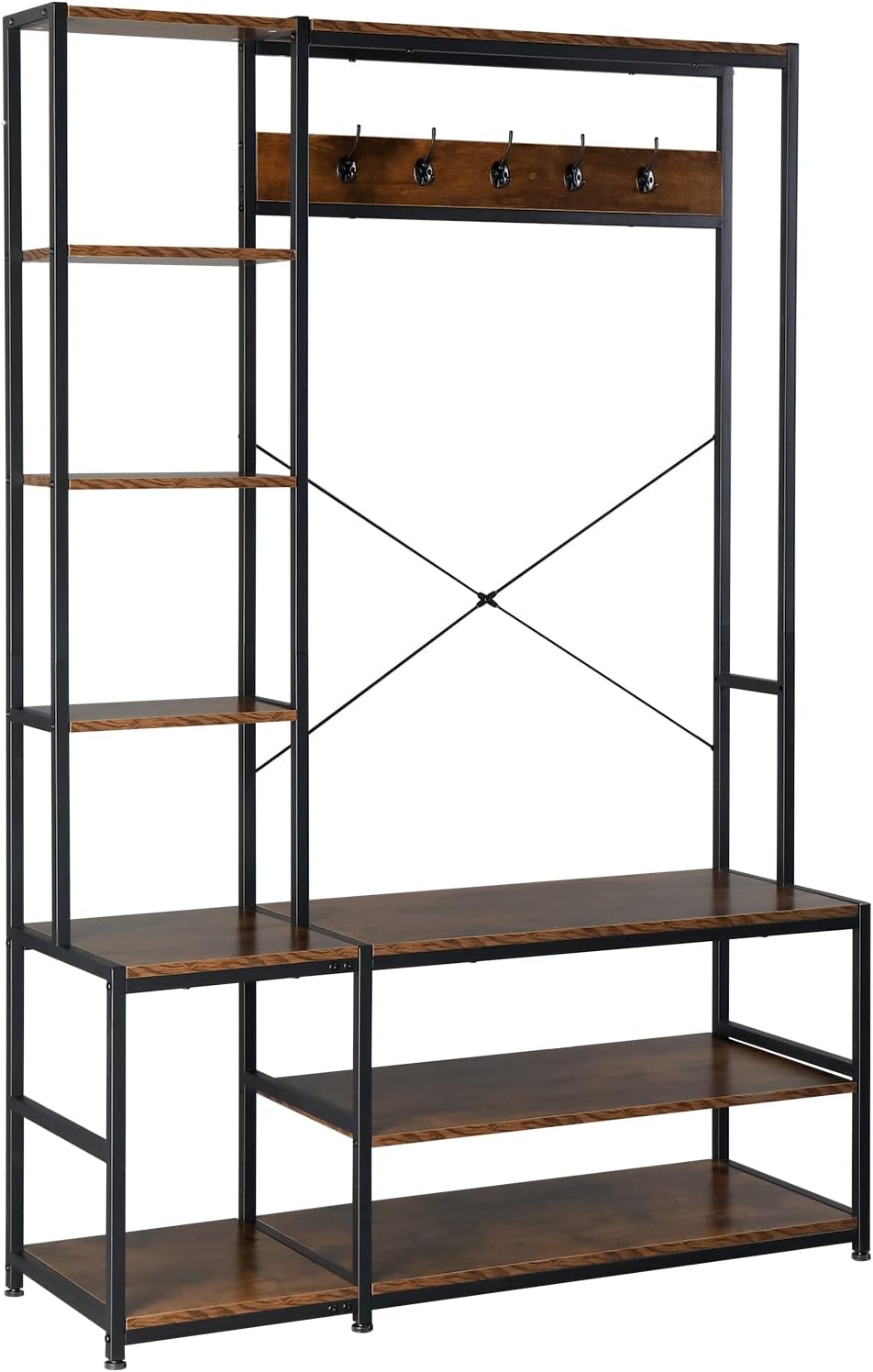 Hall Tree Coat Rack Shoe Bench with Hooks and Storage Shelf