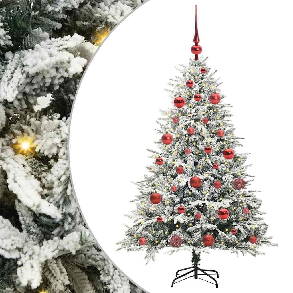Árbol de Navidad artificial preiluminado con 150 luces LED de color blanco cálido, PVC/PE, cónico, con juego de bolas, para interior y exterior, color verde