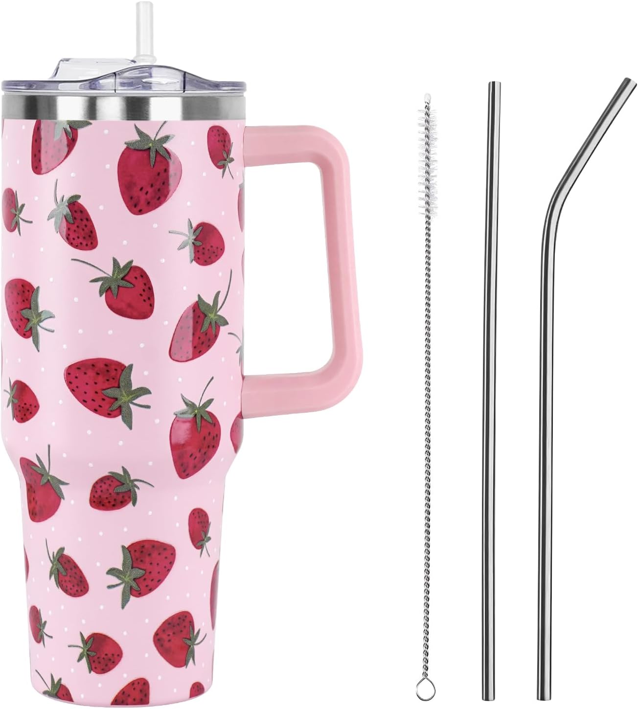 Valentines Gifts 40 oz Tumbler with Handle and Straw Lid,Cute Valentine's Gift for Her Women Girlfriend Wife Pink Gnomes Love Hearts Vacuum Insulated Leak Proof Stainless Steel Coffee Cup Mug
