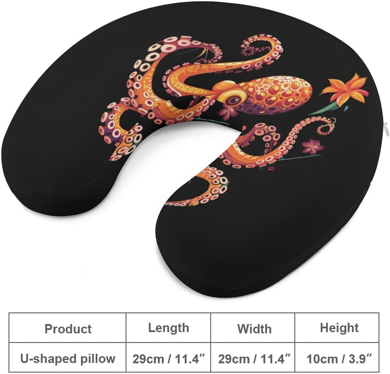 Sea Octopus Funny Travel Pillow U Shaped Memory Foam Neck Pillows Portable for Flight Car Home Office