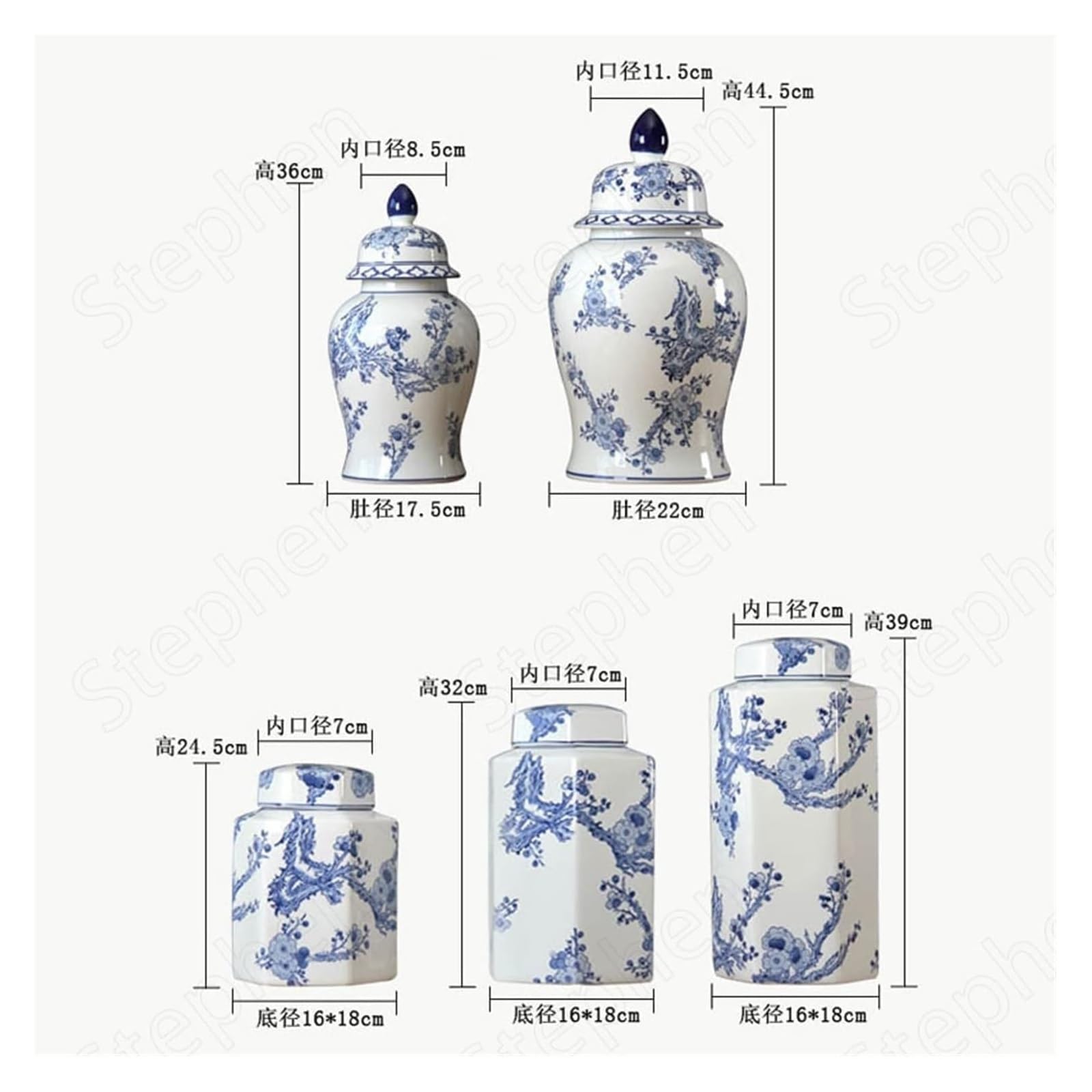 Jarrón de cerámica tetragonal Pintado, jarrón Chino de Porcelana Azul y Blanca con Relieve de Flor de Ciruelo, jarrones Altos de Suelo para Sala de Estar.