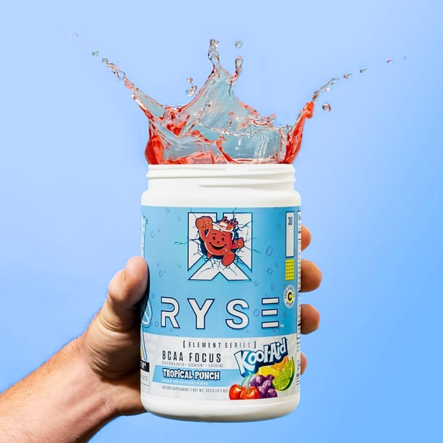 RYSE BCAA Focus Powder - Kool-Aid Tropical Punch - BCAA Supplement with Electrolytes, Natural Caffeine & Cognizin Supports for Hydration, Recovery, Energy, and Focus for Men & Women - 30 Servings